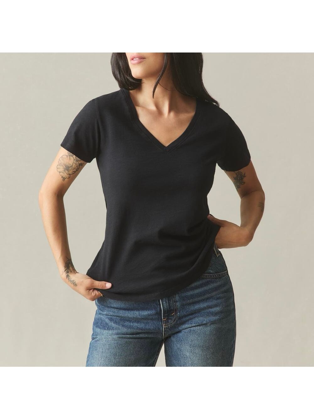 NWOT American Giant Women's Premium 100% Cotton Slub V-Neck Tee Black Size XL